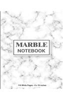 Marble Notebook 110 White Pages 8x10 inches: Marble Print Diary Composition Journal Notebook - For Teens Boys Girls Students Teachers Adults Kids- College Ruled Lined Pages