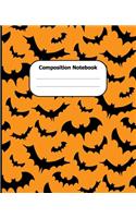 Composition Notebook: Halloween Theme College Ruled 7.5 x 9.25 in 100 Pages Composition Book Orange and Black Bat Pattern
