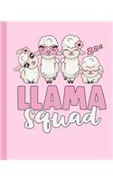 Llama Squad Notebook: Pink Llama Notebook For Girls