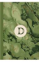 Monogram D Marble Notebook (Leafy Green Edition): Blank Lined Marble Journal for Names Starting with Initial Letter D