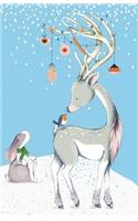 Journal Notebook Reindeer, Rabbit and Robin In Snow Scene: Blank Journal To Write In, Unlined For Journaling, Writing, Planning and Doodling, For Women, Men, Kids, 160 Pages, Easy To Carry Size