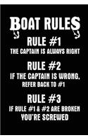 Boat Rules Rule #1 The Captain Is Always Right Rule #2 If The Captain Is Wrong: Blank Lined Notebook Journals