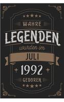 Wahre Legenden wurden im Juli 1992 geboren: Vintage Geburtstag Notizbuch - individuelles Geschenk für Notizen, Zeichnungen und Erinnerungen - liniert mit 100 Seiten