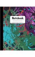 Notebook Wide Ruled 7.5" x 9.25" in / 19.05 x 23.5 cm: Composition Book, Abstract Splatters Green, Purple, Blue and Red Cover W754