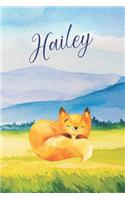 Hailey: Personalized Name and Fox in the Forest and Mountains on Cover, Lined Paper Note Book For Girls or Boys To Draw, Sketch & Crayon or Color (Kids Teen