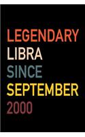 Legendary Libra Since September 2000: Diary Journal - Legend Since Sept. Born In 00 Vintage Retro 80s Personal Writing Book - Horoscope Zodiac Star Sign - Daily Journaling for Journalist