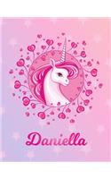 Daniella: Unicorn Large Blank Primary Sketchbook Paper - Pink Purple Magical Horse Personalized Letter D Initial Custom First Name Cover - Drawing Sketch Book