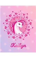 Kailyn: Unicorn Large Blank Primary Sketchbook Paper - Pink Purple Magical Horse Personalized Letter K Initial Custom First Name Cover - Drawing Sketch Book
