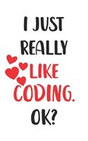 I Just Really Like Coding, Ok? Gift For Men, Women, Kids, Cute Notebook a Beautiful