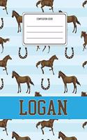 Composition Book Logan: Horses Animal Pattern Composition Book Name Logan Personalized Lined Wide Rule Notebook for Boys Kids Back to School Preschool Kindergarten and Elem