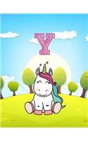 Y: Monogram Initial Y with Little Unicorn Notebook for Kids, Children, Girl, Boy 8.5x11