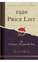 1920 Price List (Classic Reprint)