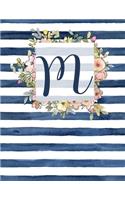 M: Letter M Monogram Initial Notebook - 8.5" x 11" - 100 pages, Dot Bullet Grid Pages- Watercolor Floral Notebook