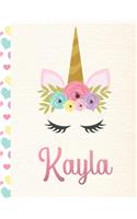 Kayla: Personalized Unicorn Primary Story Journal For Girls With Pink Name - Half Ruled Dotted Midline and Blank Picture Space - Kindergarten to Early Chil