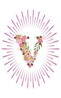 V: Initial V Monogram Notebook Journal Gift Pink Floral letter design