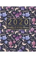 2020 Monthly & Weekly Planner: Violet Gold Design - 12 Months Calendar with US Holidays - Weekly and Monthly View Planner from January 2020 to December 2020 - Schedule and Organiz