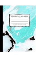 Composition Notebook Wide Ruled: Turquoise Marbled Ink SOFT Cover Copy Book Cool Marble Kids Girls Boys Back To School Supplies, Elementary Student Teacher Lined Journal Notebook, 1