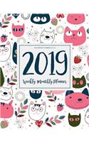 2019 Monthly Planner 8.5 x 11: Daily Weekly Monthly Calendar Planner - For Academic Agenda Schedule Organizer Logbook and Journal Notebook Planners With To To List - Happy Cat