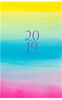 2019: Rainbow Watercolor Design - Monthly and Weekly Diary for 2019 (Dec 2018 Included) with Yearly Overviews, Monthly Calendars, Schedule, Note and List 