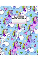 Blank Sheet Music Notebook: Cute Unicorn Matte Cover Design with 110 Pages White Paper Interior for Musician Students and Professionals Playing Piano, Ukelele, Mandolin and oth