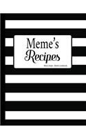 Meme's Recipes Black Stripe Blank Cookbook