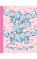 Sketchbook: Cute Blank Notebook for Sketching and Picture Space with Elephants and Pink Hearts, Unlined Paper Book for Drawing, Journaling, and Doodling, Perfec