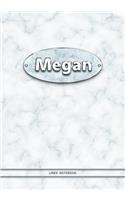 Megan - Lined Notebook: College Ruled Blank Pages Plus Extra Date Neutral Calendar (12 Months) and Notepad Sketch Designs. Cover Print White Marble Background with Silver-I