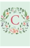 C: A Mint Green Floral Wreath Monogram Sketchbook - 110 Sketchbook Pages (6 x 9) - Floral Watercolor Monogram Sketch Notebook - Personalized Initial Le