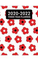 2020-2022 Three Year Planner: Monthly Planner - 36 Month Calendar Planner Diary for 3 Years With Notes For Women And Girls - Cute Red Spring Flowers (8.5"x11")
