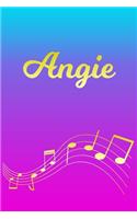 Angie: Sheet Music Note Manuscript Notebook Paper - Pink Blue Gold Personalized Letter A Initial Custom First Name Cover - Musician Composer Instrument Com