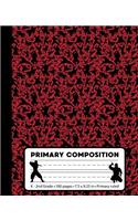 Primary Composition: Ninja Red Marble Primary Composition Notebook for boys or girls K-2. Martial Arts Karate Primary Ruled handwriting paper book with dotted middle lin