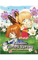 Kawaii Fairies Spring Adult Coloring Book: A Whimsical Spring & Easter Coloring Book for Adults & Kids: Fairies, Bunnies, Chicks, Butterflies, Flowers, an Enchanting Unicorn & More
