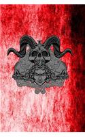 Gothic Notizbuch Dämonenschädel auf blutigem Hintergrund: Gothic Notizbuch mit Schädeln auf Blut