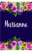 Marianne: Personalized Name Pink Floral Design Matte Soft Cover Notebook Journal to Write In. 120 Blank Lined Pages