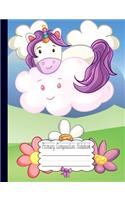 Primary Composition Notebook: Unicorn On A Cloud School Story Specialty Handwriting Paper Dotted Middle Line(6 Primary Journal Grades K-2)