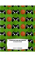 Composition Notebook: Basketball Video Game Controller Grid Graph Paper Quad Lined Large Size Journal Book Green Sport Fan Themed Design Soft Cover