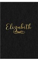 Elizabeth: Personalized Journal to Write In Black Gold Custom Name Line Notebook