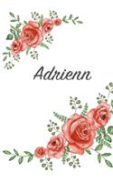 Adrienn: Personalized Notebook with Flowers and First Name - Floral Cover (Red Rose Blooms). College Ruled (Narrow Lined) Journal for School Notes, Diary Wri