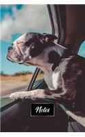 Boston Terrier Dog Pup Puppy Doggie Notebook Bullet Journal Diary Composition Book Notepad - Head Out of Window