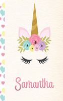 Samantha: Personalized Unicorn Primary Story Journal For Girls With Pink Name - Half Ruled Dotted Midline and Blank Picture Space - Kindergarten to Early Chil