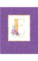 Weekly & Monthly Planner 2020 E: Purple Faux Glitter Gold Monogram Letter E with Pink Flowers (7.5 x 9.25 in) Horizontal at a glance Personalized Planner for Women Moms Girls and Sc