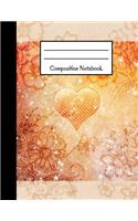 Composition Notebook: Pretty Heart & Flower Orange Design 120 Page College Ruled Notebook