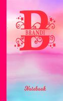 Brandi Notebook: Letter B Personalized First Name Personal Composition Book & Writing Notepad Journal Glossy Pink & Blue Watercolor Effect Cover College Ruled Lined 