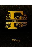 First Diary: Letter F Personalized First Name Personal Writing Journal Black Gold Glittery Space Effect Cover Daily Diaries for Journalists & Writers Note Taking