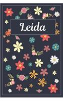 Leida: Lined Writing Notebook with Personalized Name 120 Pages 6x9 Flowers