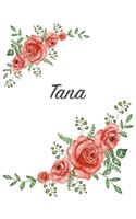 Tana: Personalized Composition Notebook - Vintage Floral Pattern (Red Rose Blooms). College Ruled (Lined) Journal for School Notes, Diary, Journaling. Flo