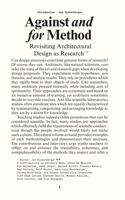 Against and for Method: Revisiting Architectural Design as Research