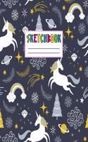 Sketcbook: Cute Unicorn Kawaii Sketch Book for Girls, Kids, Teens, Women (Perfect for Sketching, Drawing, Doodling, Journal, Note Pad, Birthday Party Favors)