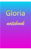 Gloria: Blank Notebook - Wide Ruled Lined Paper Notepad - Writing Pad Practice Journal - Custom Personalized First Name Initial G Blue Purple Gold - Taking 