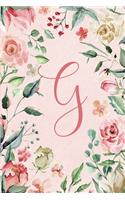 Notebook 6"x9" - Initial G - Pink Green Floral Design